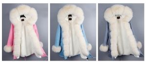 Зимна дамска парка естествен косъм с голяма дълга яка и пух на ръкавите лисица