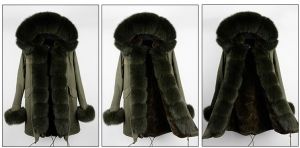 Зимна дамска парка естествен косъм с голяма дълга яка и пух на ръкавите лисица