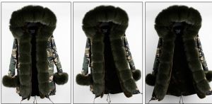 Зимна дамска парка естествен косъм с голяма дълга яка и пух на ръкавите лисица