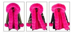 Зимна дамска парка естествен косъм с голяма дълга яка и пух на ръкавите лисица