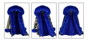 Зимна дамска парка естествен косъм с голяма дълга яка и пух на ръкавите лисица