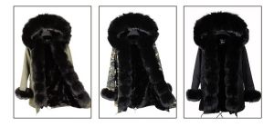 Зимна дамска парка естествен косъм с голяма дълга яка и пух на ръкавите лисица