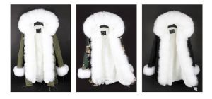 Зимна дамска парка естествен косъм с голяма дълга яка и пух на ръкавите лисица