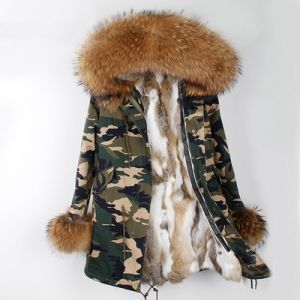 Зимна дамска парка естествен косъм с голяма яка и пух на ръкавите 