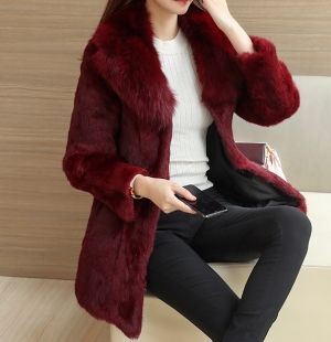 Дамско палто естествен косъм заек с яка лисица