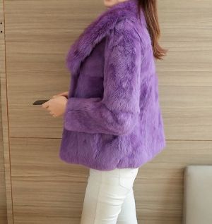 Дамско късо палто естествен косъм заек с яка лисица