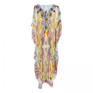 Дълга свободна плажна рокля с цветен принт 