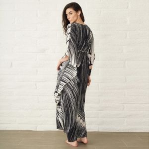 Свободна дълга плажна туника рокля черно-бял десен