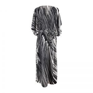 Свободна дълга плажна туника рокля черно-бял десен