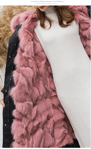 Зимно яке парка с естествен косъм лисица