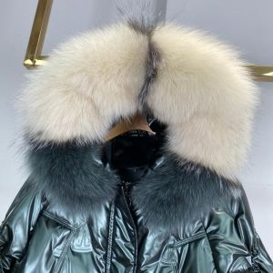 Дамско лисица яке с гъши пух и качулка с голяма яка естествен косъм лисица