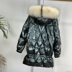 Дамско лисица яке с гъши пух и качулка с голяма яка естествен косъм лисица