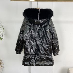 Дамско лисица яке с гъши пух и качулка с голяма яка естествен косъм лисица