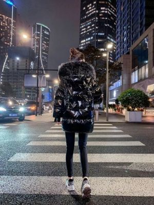 Дамско яке с гъши пух с  голяма яка 