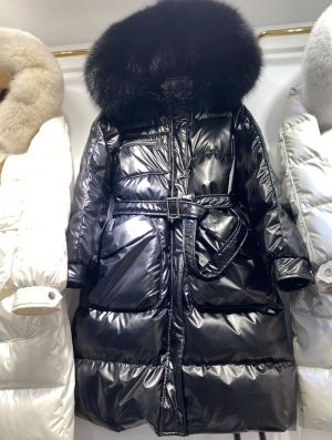 Дълго дамско зимно яке с гъши пух с  голяма яка  лисица