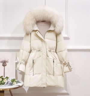 Дамско яке с гъши пух с  голяма яка естествен косъм лисица