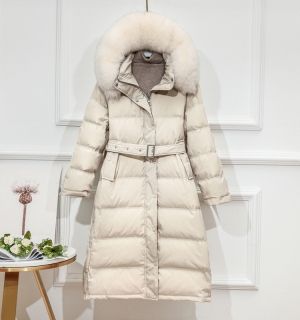 Дамско дълго яке с гъши пух с  голяма яка естествен косъм лисица