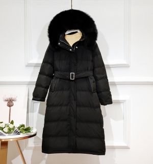 Дамско дълго яке с гъши пух с  голяма яка естествен косъм лисица