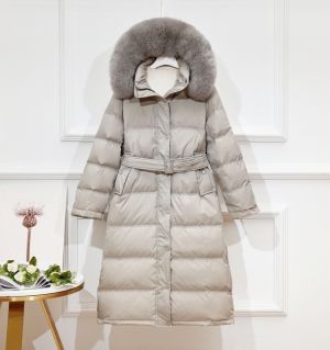 Дамско дълго яке с гъши пух с  голяма яка естествен косъм лисица