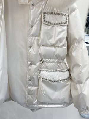 Дамско яке с гъши пух с  голяма яка естествен косъм лисица