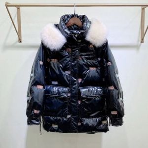 Дамско яке с гъши пух с  голяма яка естествен косъм лисица