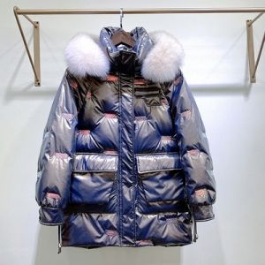 Дамско яке с гъши пух с  голяма яка естествен косъм лисица