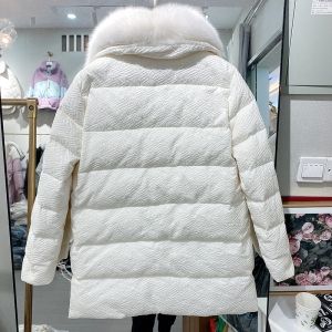 Дамско дълго яке с гъши пух с  голяма яка естествен косъм лисица
