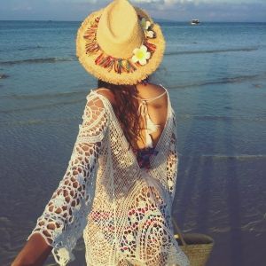 Къса секси плажна рокля от фино плетиво с гол гръб, НАЛИЧНА