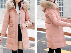 Дамско зимно яке  с гъши пух и яка естествен косъм