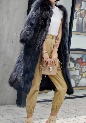 Дълго дамско палто естествен косъм лисица