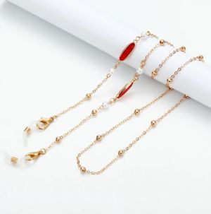 Бижу верижка за очила с кристални камъни и перли