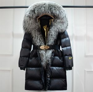 Елегантно вталено яке с гъши пух и естествен косъм лисица