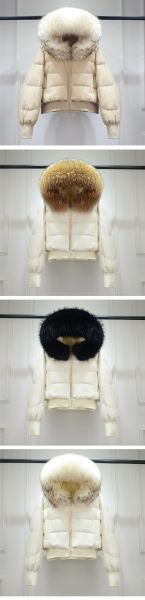 Дамско зимно яке с качулка, с гъши пух с яка естествен косъм  