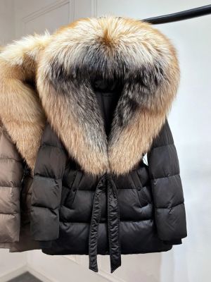 Луксозно яке от естествена сребърна лисица с качулка, голямо, 90% гъши пух, дебело и топло, водоустойчиво