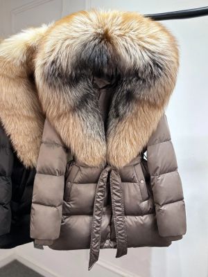 Луксозно яке от естествена сребърна лисица с качулка, голямо, 90% гъши пух, дебело и топло, водоустойчиво