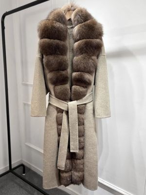 Дамско яке- кашмирена вълна с естествен косъм лисица, есенно-зимно