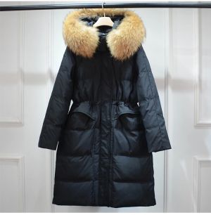  Голямо естествено палто  с качулка от миеща мечка , дълго, пухено