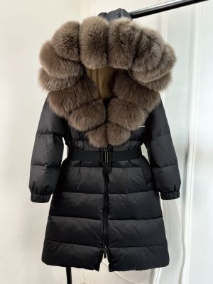 Луксозно яке от естествена лисица с качулка, голямо, 90% гъши пух, дебело и топло