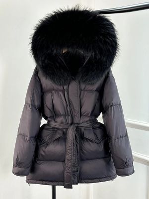  Зимно яке с яка и пух естествен косъм лисица, с връзки и качулка 