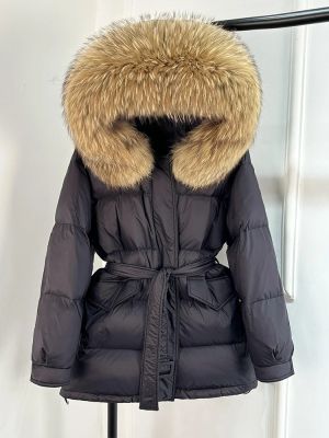  Зимно яке с яка и пух естествен косъм лисица, с връзки и качулка 