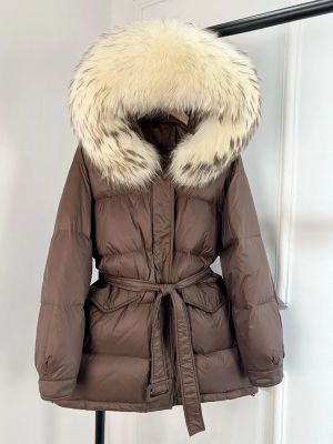  Зимно яке с яка и пух естествен косъм лисица, с връзки и качулка 
