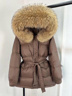  Зимно яке с яка и пух естествен косъм лисица, с връзки и качулка 