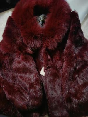 Зимно палто от естествен косъм заек с яка естествен косъм лисица