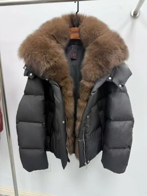 Зимно яке с яка от естествен косъм лисица и подвижни ръкави