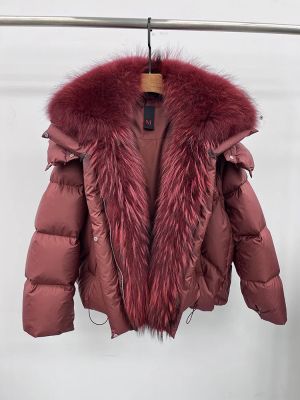 Зимно яке с яка от естествен косъм лисица и подвижни ръкави