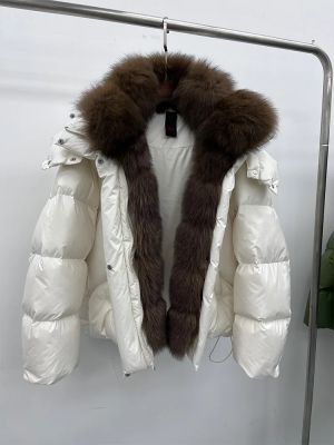 Зимно яке с яка от естествен косъм лисица и подвижни ръкави