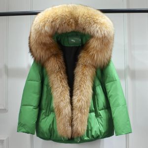 Зимно яке с яка от естествен косъм лисица и голяма качулка