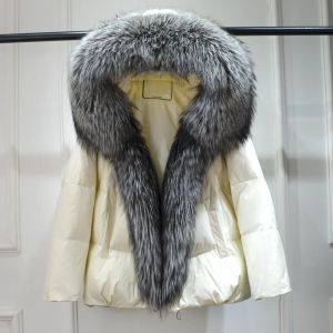 Зимно яке с яка от естествен косъм лисица и голяма качулка