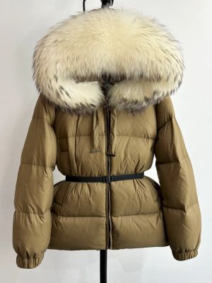 Зимно яке с качулка от естествен косъм лисица и колан