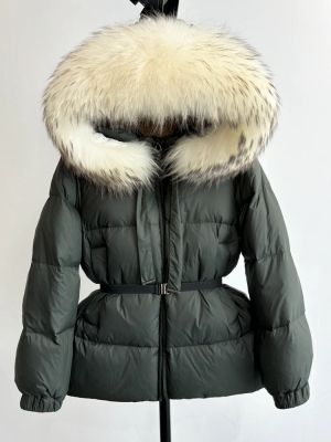 Зимно яке с качулка от естествен косъм лисица и колан